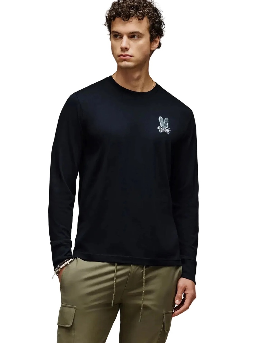 Psycho Bunny Black Long-Sleeve Crewneck with Small Logo
